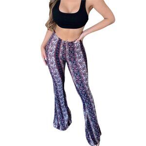 Floral Print High-Waist Flared Pants for Women